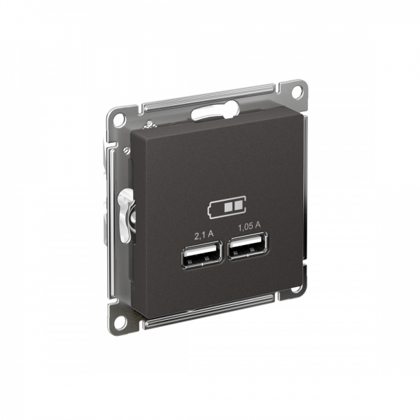 ATLASDESIGN USB РОЗЕТКА A+A, 5В/2,1А, 2х5В/1,05А, механизм, БАЗАЛЬТ