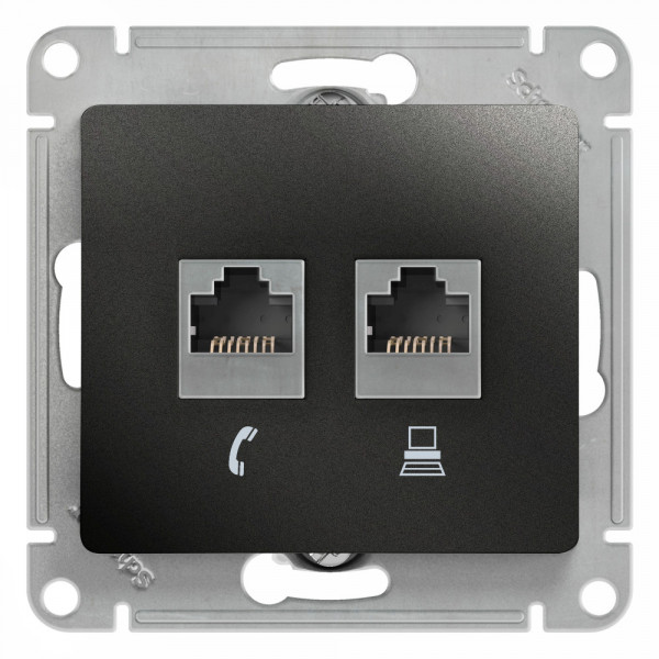 GLOSSA РОЗЕТКА двойная RJ11+RJ45 кат.5e, механизм, АНТРАЦИТ
