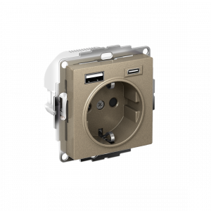 ATLASDESIGN РОЗЕТКА 16А c 2 USB A+C, 5В/2,4А/3,0А, 2х5В/1,5А, механизм, ШАМПАНЬ