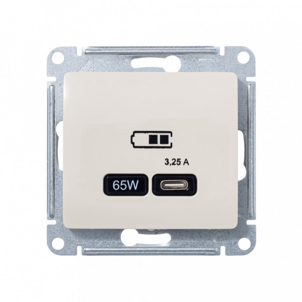 GLOSSA USB РОЗЕТКА тип-C 65Вт высокоскор.заряд. QC, PD, механизм, БЕЖЕВЫЙ