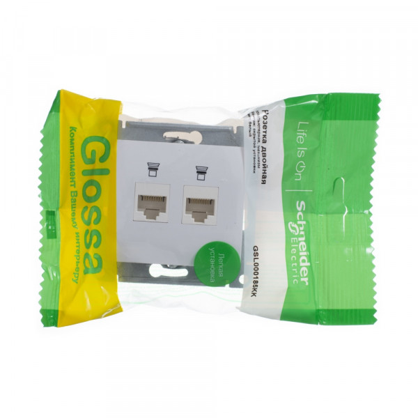 GLOSSA РОЗЕТКА двойная компьютерная RJ45+RJ45 кат. 5e, механизм, БЕЛЫЙ