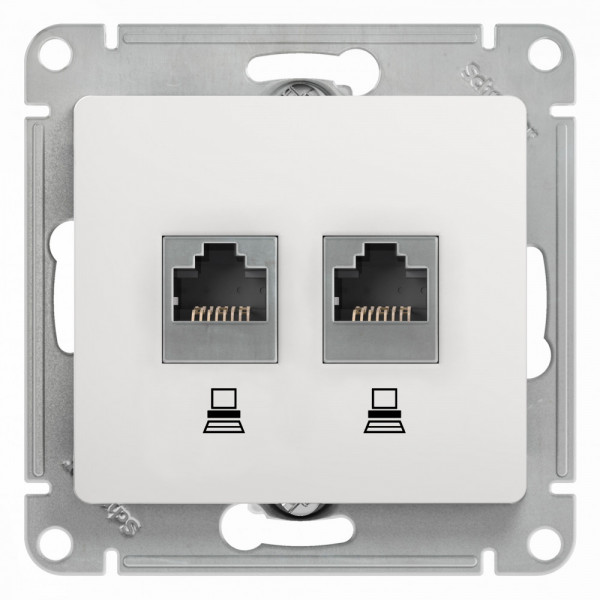 GLOSSA РОЗЕТКА двойная компьютерная RJ45+RJ45 кат. 5e, механизм, БЕЛЫЙ