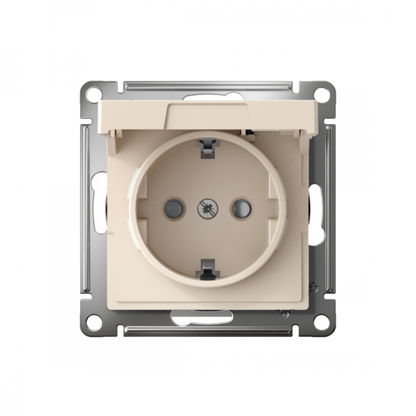 ATLASDESIGN РОЗЕТКА с заземлением со шторками с крышкой,16А,IP20, мех.,быстрозажим. клем., БЕЖЕВЫЙ