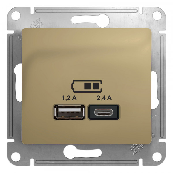 GLOSSA USB РОЗЕТКА А+С, 5В/2,4А, 2х5В/1,2А, механизм, ТИТАН