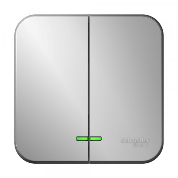 Выключатель Schneider Electric BLANCA 2х-клав. с подсветкой О/У 10А/250B АЛЮМИНИЙ