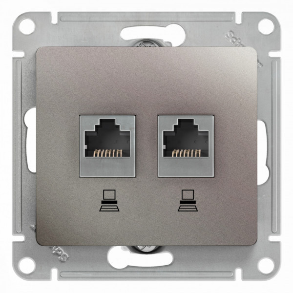 GLOSSA РОЗЕТКА двойная компьютерная RJ45+RJ45 кат. 5e, механизм, ПЛАТИНА