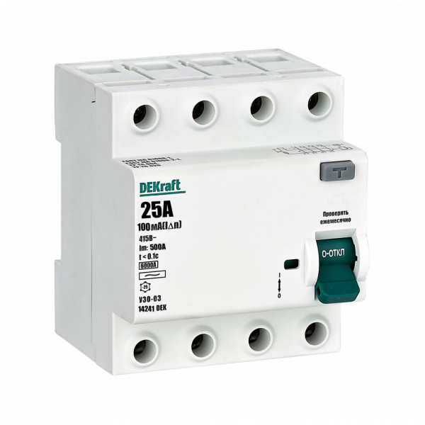 Выкл. диф. тока (ВДТ) УЗО-03 электромех. 4P 25А 100мА тип AC 6кА