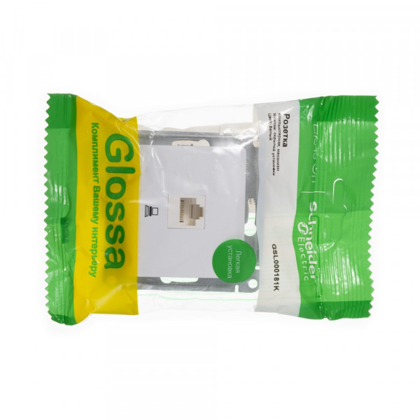 GLOSSA РОЗЕТКА компьютерная RJ45 кат. 5e, механизм, БЕЛЫЙ