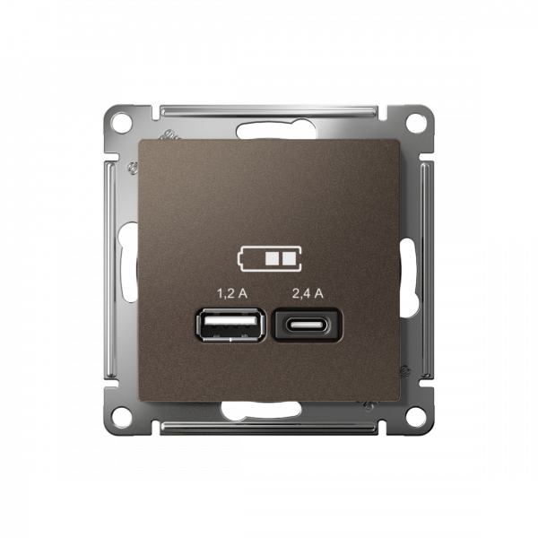 ATLASDESIGN USB РОЗЕТКА А+С, 5В/2,4А, 2х5В/1,2А, механизм, МОККО