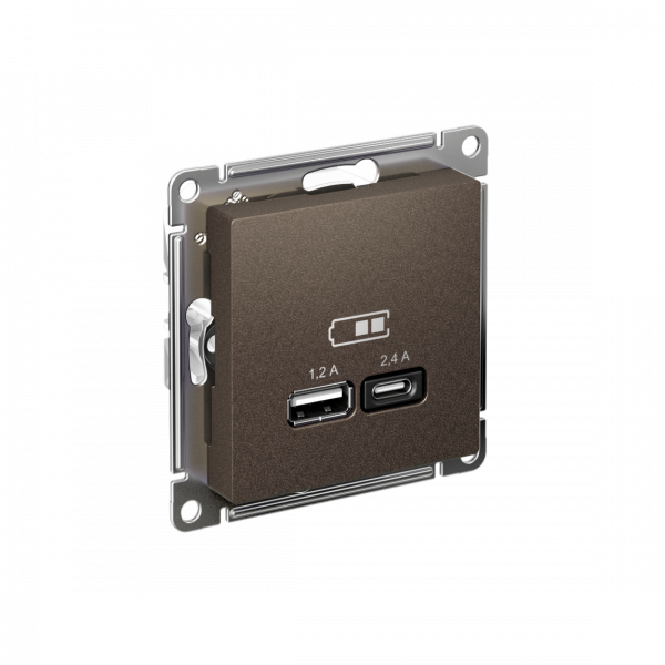 ATLASDESIGN USB РОЗЕТКА А+С, 5В/2,4А, 2х5В/1,2А, механизм, МОККО