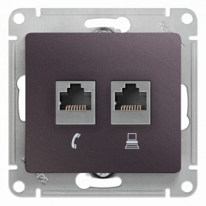 GLOSSA РОЗЕТКА двойная RJ11+RJ45, кат.5Е,механизм, СИРЕНЕВЫЙ ТУМАН