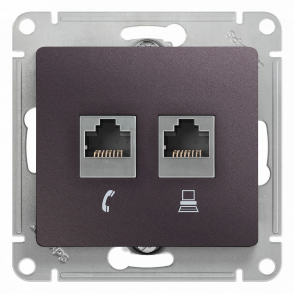 GLOSSA РОЗЕТКА двойная RJ11+RJ45, кат.5Е,механизм, СИРЕНЕВЫЙ ТУМАН