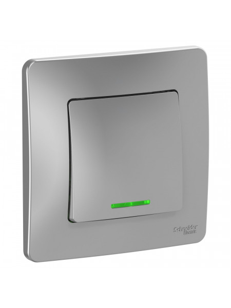 Выключатель Schneider Electric BLANCA 1-клав. с подсвет. С/У 10АХ/250B АЛЮМИНИЙ