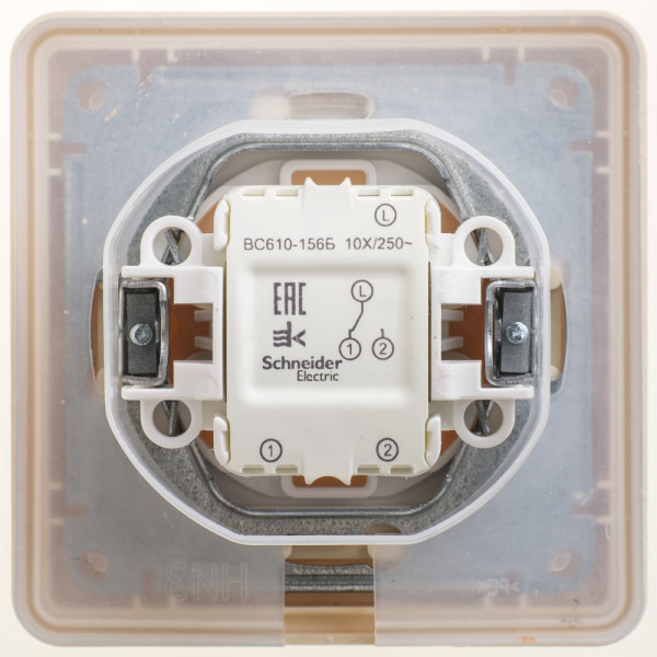W59 AQUA 1-клавишный ПЕРЕКЛЮЧАТЕЛЬ, IP44, сх.6, 10АХ, в сборе, СЛОНОВАЯ КОСТЬ
