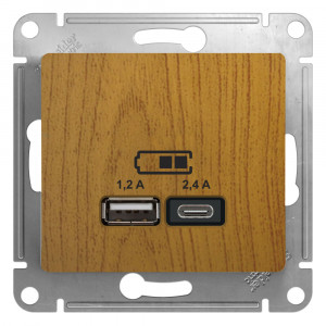 GLOSSA USB РОЗЕТКА А+С, 5В/2,4А, 2х5В/1,2А, механизм, ДУБ