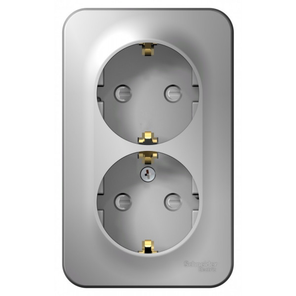 Розетка Schneider Electric BLANCA 2х-мест. заземл.+шторки О/У 16А/250В АЛЮМИНИЙ
