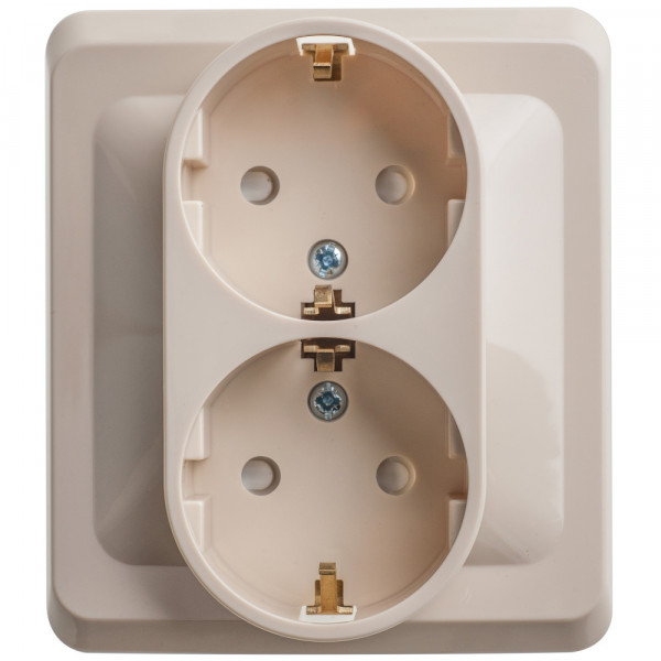 Розетка Schneider Electric ЭТЮД 2х-мест. С/У с заземл. 16А/250В КРЕМОВЫЙ