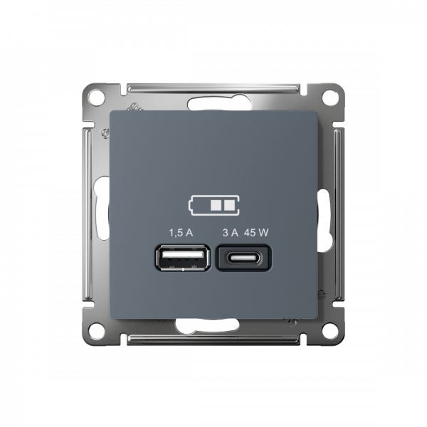 ATLASDESIGN USB РОЗЕТКА A + тип-C 45Вт высокоскор.заряд. QC, PD, механизм, ГРИФЕЛЬ