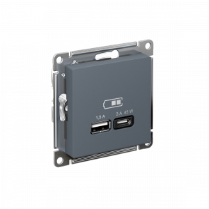 ATLASDESIGN USB РОЗЕТКА A + тип-C 45Вт высокоскор.заряд. QC, PD, механизм, ГРИФЕЛЬ