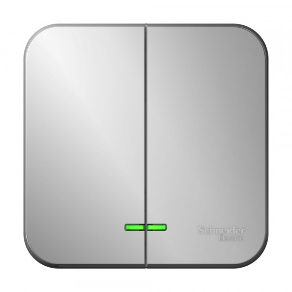 Выключатель Schneider Electric BLANCA 2х-клав. с подсветкой О/У 10А/250B АЛЮМИНИЙ