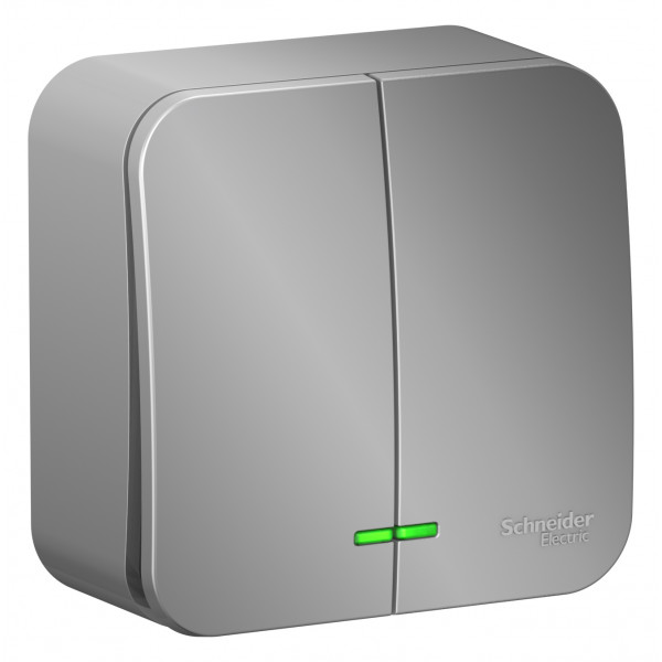 Выключатель Schneider Electric BLANCA 2х-клав. с подсветкой О/У 10А/250B АЛЮМИНИЙ