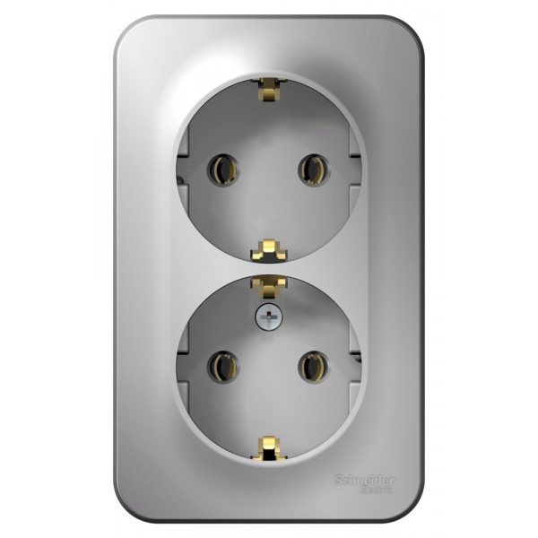 Розетка Schneider Electric BLANCA 2х-мест. с заземлением О/У 16А/250В АЛЮМИНИЙ