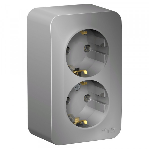 Розетка Schneider Electric BLANCA 2х-мест. с заземлением О/У 16А/250В АЛЮМИНИЙ
