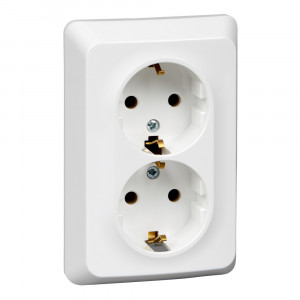 Розетка Schneider Electric ЭТЮД 2х-мест. С/У с заземл. 16А/250В БЕЛЫЙ