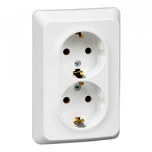 Розетка Schneider Electric ЭТЮД 2х-мест. С/У с заземл. 16А/250В БЕЛЫЙ