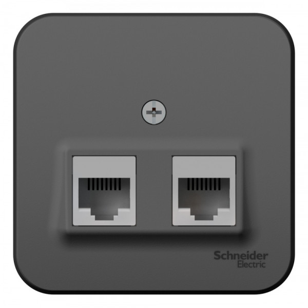 Комп. розетка Schneider Electric BLANCA 2х-мест. RJ45 кат.5e О/У АНТРАЦИТ