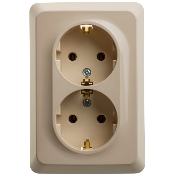 Розетка Schneider Electric ЭТЮД 2х-мест. С/У с заземл. 16А/250В КРЕМОВЫЙ