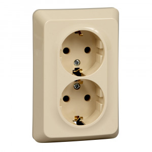 Розетка Schneider Electric ЭТЮД 2х-мест. С/У с заземл. 16А/250В КРЕМОВЫЙ