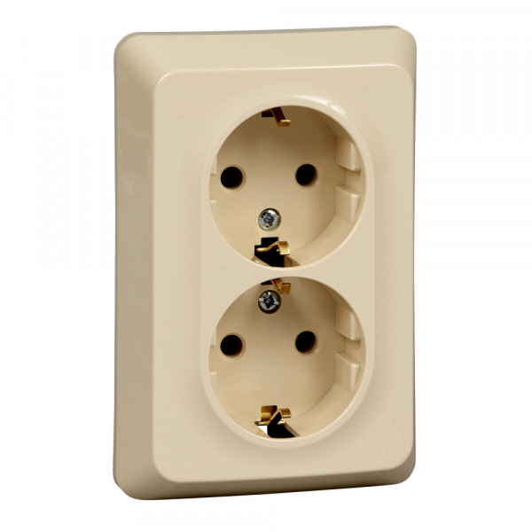 Розетка Schneider Electric ЭТЮД 2х-мест. С/У с заземл. 16А/250В КРЕМОВЫЙ