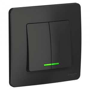 Выключатель Schneider Electric BLANCA 2х-клав. с подсвет. С/У 10АХ/250B АНТРАЦИТ
