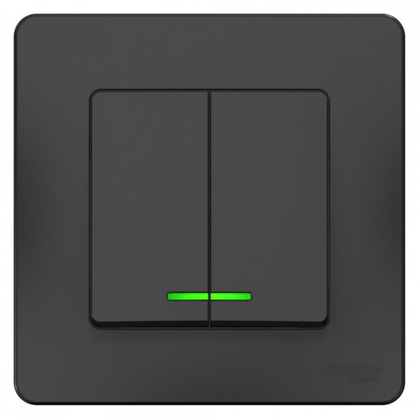Выключатель Schneider Electric BLANCA 2х-клав. с подсвет. С/У 10АХ/250B АНТРАЦИТ