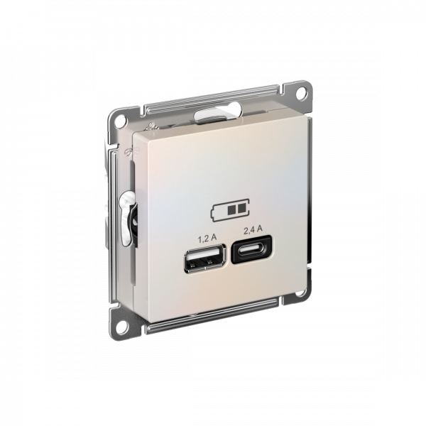 ATLASDESIGN USB РОЗЕТКА А+С, 5В/2,4А, 2х5В/1,2А, механизм, ЖЕМЧУГ