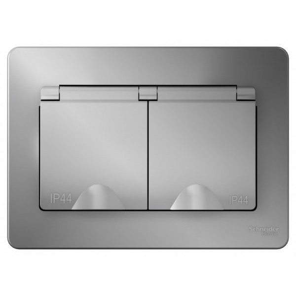 Розетка Schneider Electric BLANCA 2х-мест. IP44 заземл.+шторки С/У 16А/250В АЛЮМИНИЙ