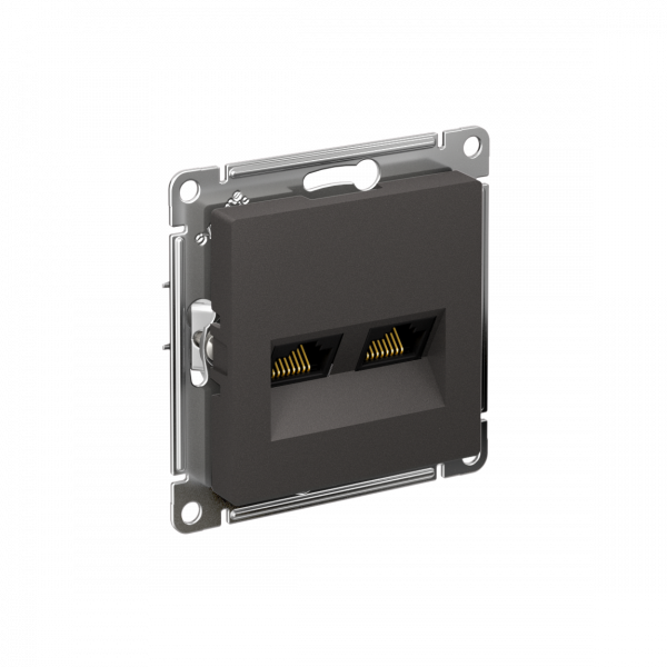 ATLASDESIGN РОЗЕТКА двойная компьютерная RJ45+RJ45 кат. 5e, механизм, БАЗАЛЬТ