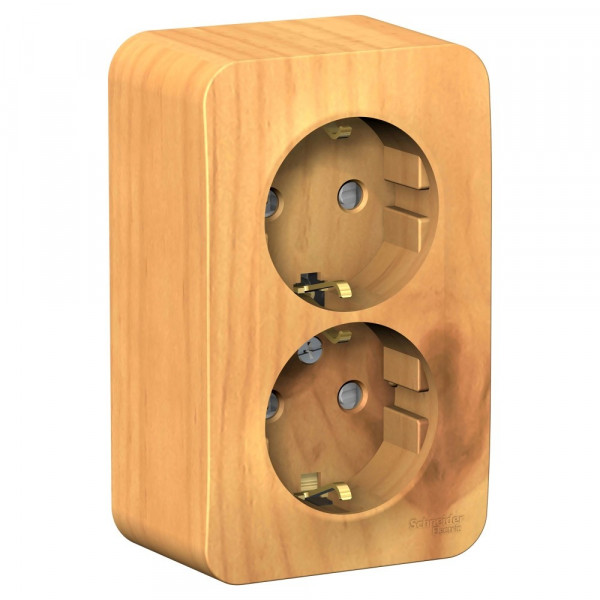 Розетка Schneider Electric BLANCA 2х-мест. заземл.+шторки О/У 16А/250В ЯСЕНЬ