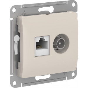 GLOSSA РОЗЕТКА двойная ТВ + компьютерная RJ45 кат. 5e, механизм, МОЛОЧНЫЙ
