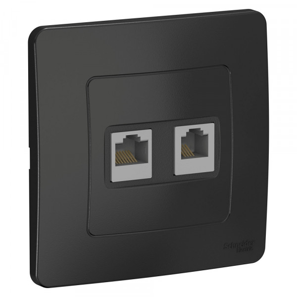 Блок розеток Schneider Electric BLANCA комп. RJ45 + телеф. RJ11 С/У АНТРАЦИТ