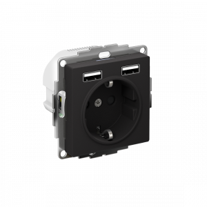 ATLASDESIGN РОЗЕТКА 16А c 2 USB A+A, 5В/2,4А, 2х5В/1,2А, механизм, КАРБОН