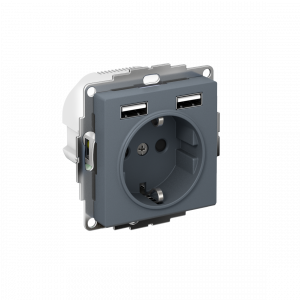 ATLASDESIGN РОЗЕТКА 16А c 2 USB A+A, 5В/2,4А, 2х5В/1,2А, механизм, ГРИФЕЛЬ