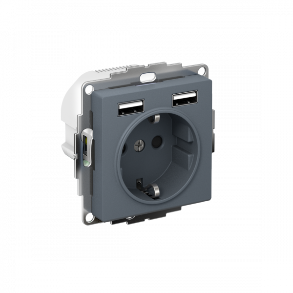 ATLASDESIGN РОЗЕТКА 16А c 2 USB A+A, 5В/2,4А, 2х5В/1,2А, механизм, ГРИФЕЛЬ