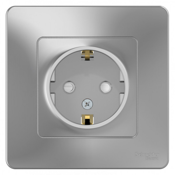Розетка Schneider Electric BLANCA 1-мест. заземл.+шторки С/У 16А/250В АЛЮМИНИЙ