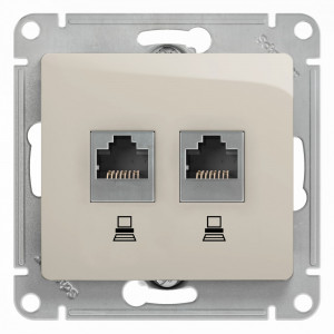 GLOSSA РОЗЕТКА двойная компьютерная RJ45+RJ45 кат. 5e, механизм, МОЛОЧНЫЙ