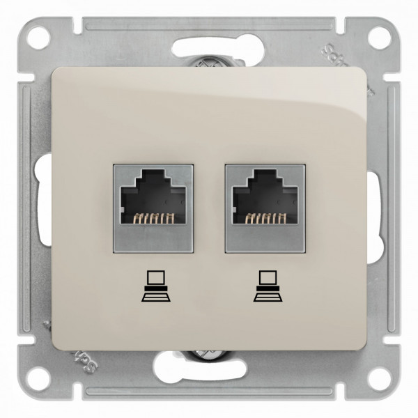 GLOSSA РОЗЕТКА двойная компьютерная RJ45+RJ45 кат. 5e, механизм, МОЛОЧНЫЙ
