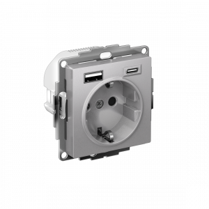 ATLASDESIGN РОЗЕТКА 16А c 2 USB A+C, 5В/2,4А/3,0А, 2х5В/1,5А, механизм, АЛЮМИНИЙ