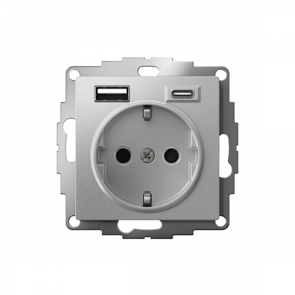 ATLASDESIGN РОЗЕТКА 16А c 2 USB A+C, 5В/2,4А/3,0А, 2х5В/1,5А, механизм, АЛЮМИНИЙ