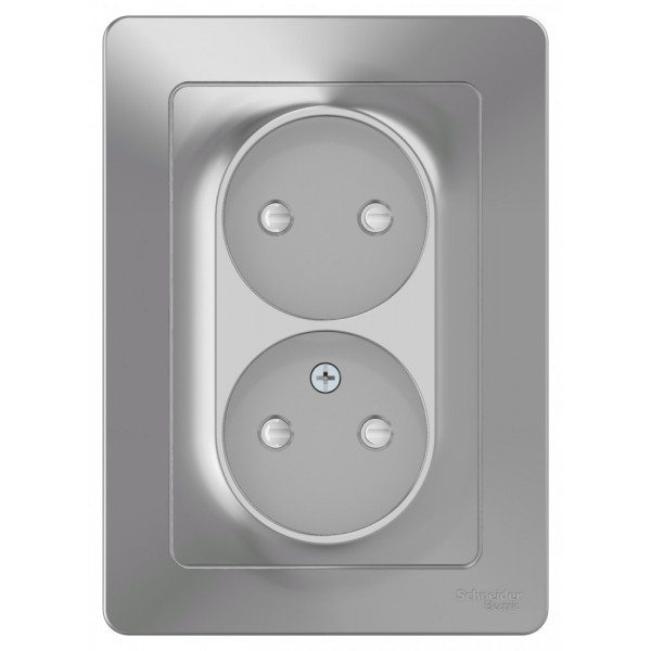 Розетка Schneider Electric BLANCA 2х-мест. со шторками С/У 16А/250В АЛЮМИНИЙ